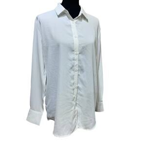 New Spring Season Womens Large Long Sleeve Polyester Button Down Career Blouse